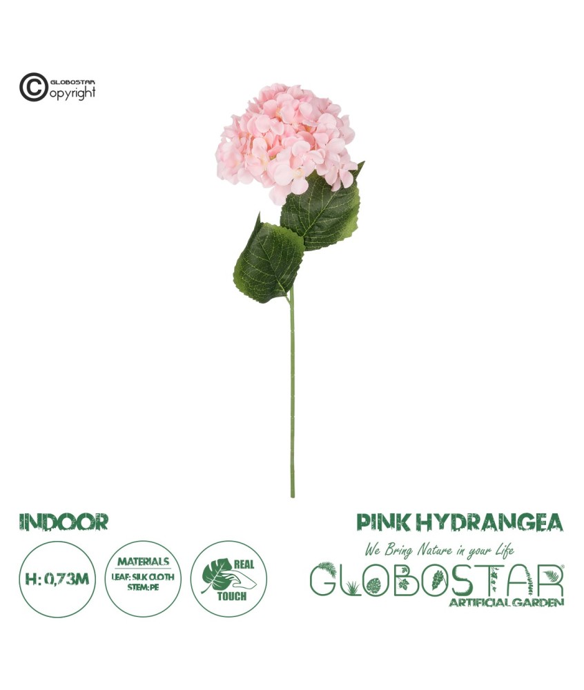 GloboStar® Artificial Garden PINK HYDRANGEA BRANCH 21143 Τεχνητό Διακοσμητικό Κλαδί Ροζ Ορτανσία Y73cm